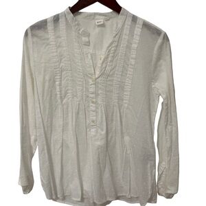 GAP Women’s Medium Sheer White Pleated Button-Up Blouse